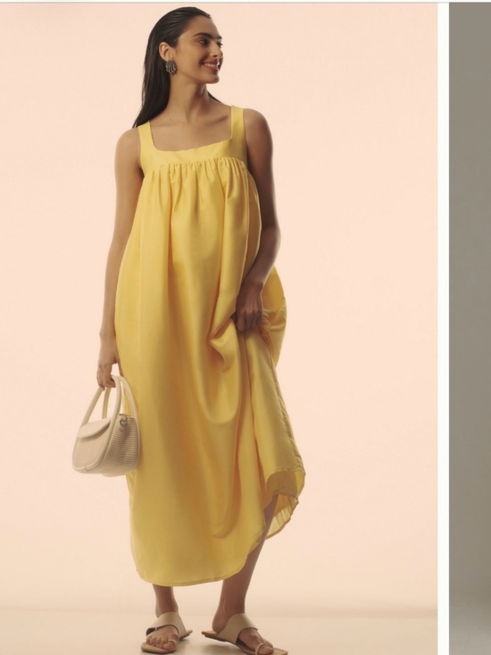 Anthropologie Yellow Sleeveless Gathered Maxi Dress